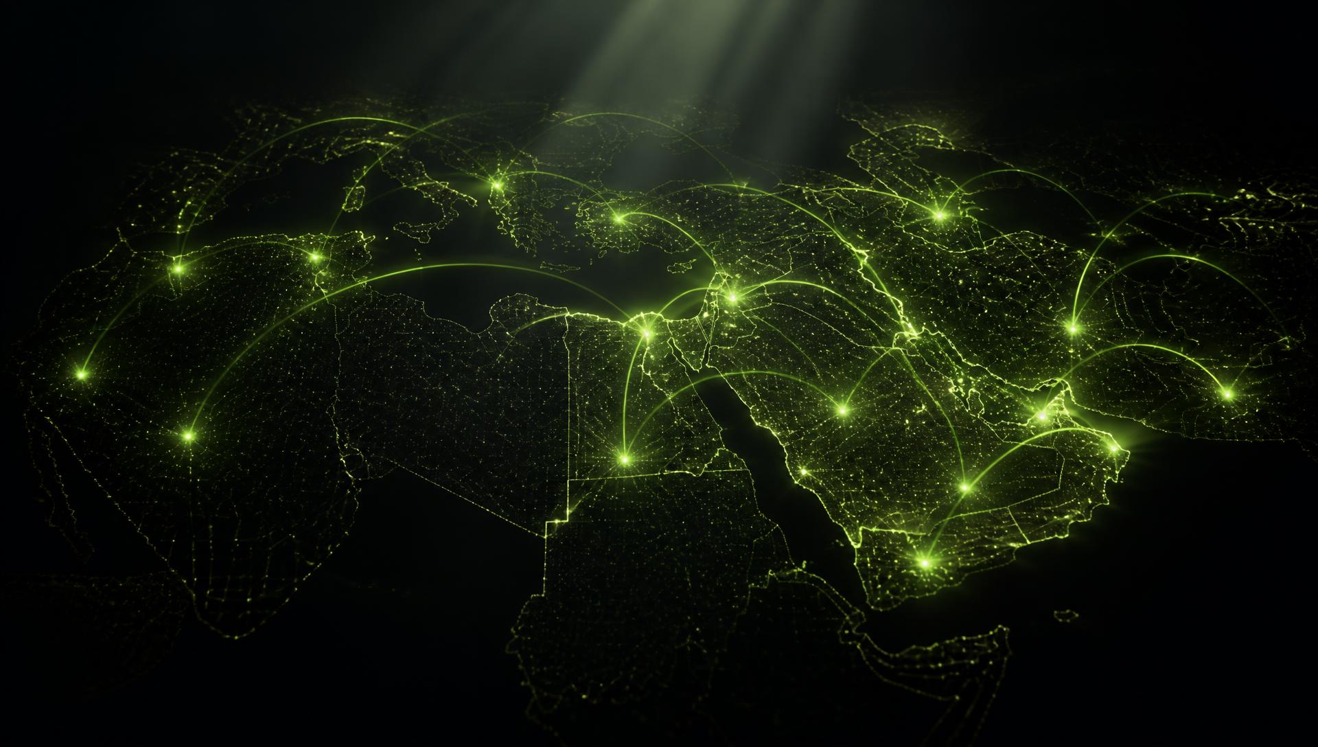 Illuminated network map of the Middle East and North Africa